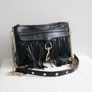 Rebecca Minkoff Mini Mac Fringe Bag Black Gold